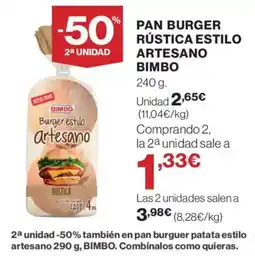Supercor BIMBO Pan burger rústica estilo artesano oferta