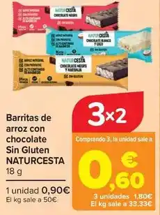 Carrefour Naturcesta - barritas de arroz con chocolate sin gluten oferta