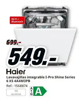 MediaMarkt HAIER Lavavajillas integrable I-Pro Shine Series 6 XS 4A4M3PB oferta