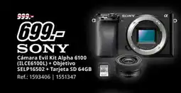 MediaMarkt SONY Cámara Evil Kit Alpha 6100 (ILCE6100L) + Objetivo SELP16502 + Tarjeta SD 64GB oferta