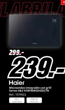 MediaMarkt HAIER Microondas integrable con grill Series 4&2 H38FMWID4ID27N oferta
