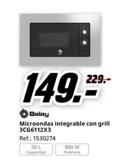 MediaMarkt BALAY Microondas integrable con grill 3CG6112X3 oferta