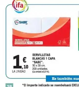 E.Leclerc SABE Servilletas blancas 1 capa oferta