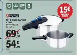 E.Leclerc MONIX Set 2 ollas rápidas + tapa oferta