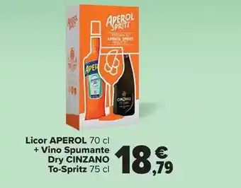 Aperol - licor + vino spumante dry cinzano to-spritz