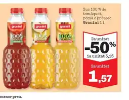 Sorli GRANINI Suc 100 % de tomàquet, poma o préssec oferta