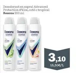 Sorli REXONA Desodorant en esprai Advanced Protection d'àloe, cotó o tropical oferta