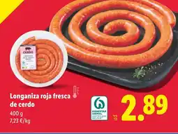 Lidl Longaniza roja fresca de cerdo oferta