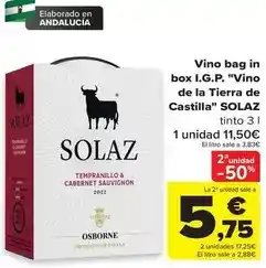 Carrefour Solaz - vino bag in box i.g.p. vino de la tierra de castilla oferta