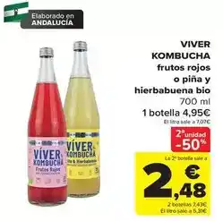Carrefour Kombucha - frutos rojos o pina y hierbabuena bio oferta