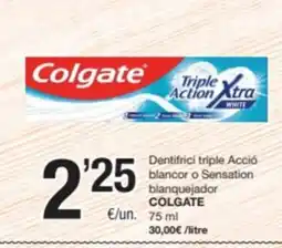 SPAR Fragadis COLGATE Dentifrici triple Acció blancor o Sensation blanquejador oferta