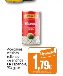 Unide Supermercados LA ESPAÑOLA Aceitunas clásicas rellenas de anchoa oferta