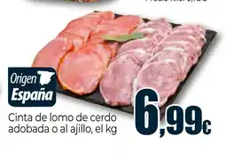 Unide Supermercados Cinta de lomo de cerdo adobada o al ajillo oferta