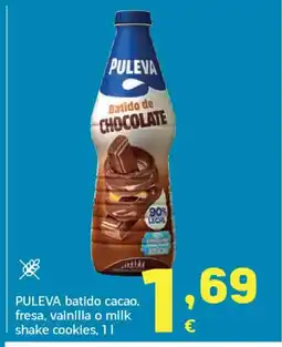 HiperDino PULEVA batido cacao, fresa, vainilla o milk shake cookies oferta