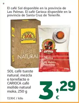 HiperDino SOL café tueste natural, mezcla o torrefacto o CARIOCA café molido natural moka oferta