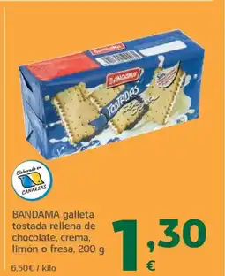 HiperDino BANDAMA galleta tostada rellena de chocolate, crema, limón o fresa oferta