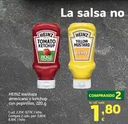 HiperDino HEINZ mostaza americana o ketchup con pepinillos oferta