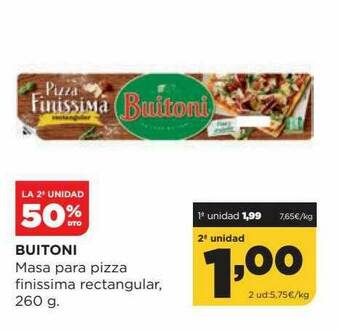 Alimerka La 2a Unidad 50% Dto Buitoni Masa Para Pizza Finissima Rectangular oferta