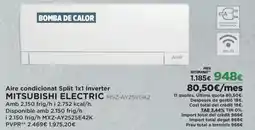 El Corte Inglés MITSUBISHI Aire condicionat Split 1x1 Inverter ELECTRIC MSZ-AY25VGK2 oferta