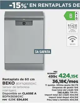 El Corte Inglés BEKO Rentaplats de BDFN26550XC oferta