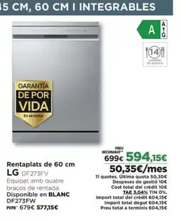 El Corte Inglés LG Rentaplats de 60 cm DF273FV Equipat amb quatre braços de rentada. Disponible en BLANC DF273FW oferta