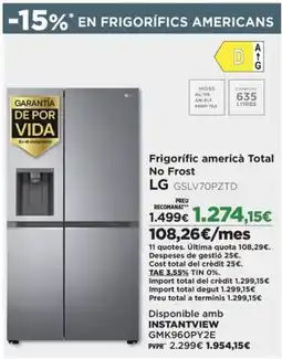 El Corte Inglés LG Frigorífic americà Total No Frost GSLV70PZTD oferta