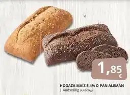 Supermercados MAS Hogaza maiz 5.4% o pan alemán oferta