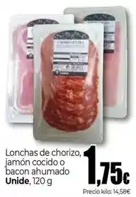 Unide Supermercados Unide - lonchas de chorizo, jamón cocido o bacon ahumado oferta