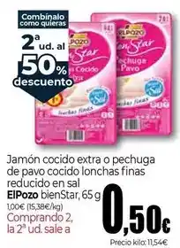 Unide Supermercados Elpozo - jamón cocido extra o pechuga de pavo cocido lonchas finas reducido en sal bienstar oferta