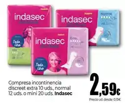 Unide Supermercados Indasec - compresa incontinencia discreet extra normal o mini oferta