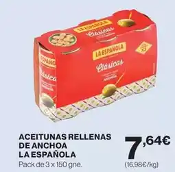 Hipercor La española - aceitunas rellenas de anchoa oferta