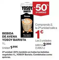 Hipercor Yosoy - bebida de avena yosoy barista oferta