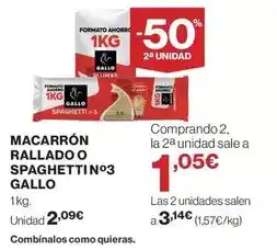 Hipercor Gallo - macarron rallado o spaghetti n3 oferta