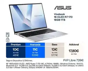 Asus - vivobook 16 oled r7 170