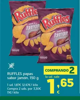 HiperDino RUFFLES papas sabor jamón oferta