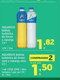HiperDino AQUARIUS bebida isotónica de limón zero o naranja zero oferta