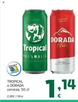 HiperDino TROPICAL o DORADA cerveza oferta