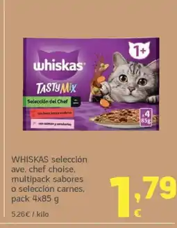 HiperDino WHISKAS selección ave, chef choise, multipack sabores o selección carnes oferta