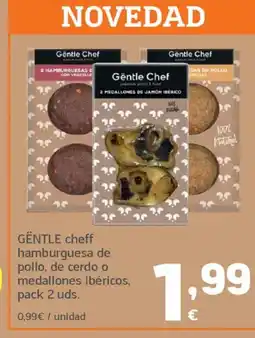 HiperDino GENTLE cheff hamburguesa de pollo, de cerdo o medallones ibéricos, pack 2 uds. oferta