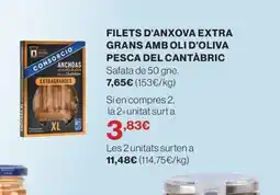 El Corte Inglés Filets d'anxova extra grans amb oli d'oliva pesca del cantàbric oferta