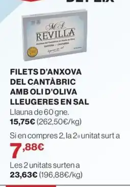 El Corte Inglés Filets d'anxova del cantabric amb oli d'oliva lleugeres en sal oferta