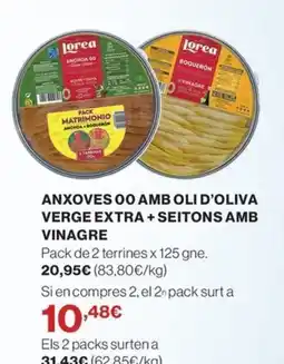 El Corte Inglés Anxoves oo amb oli d'oliva verge extra + seitons amb vinagre oferta
