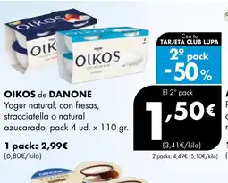 Supermercados Lupa OIKOS de DANONE Yogur natural, con fresas, stracciatella o natural azucarado oferta