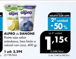 Supermercados Lupa ALPRO de DANONE Postre soja sabor arándanos, lima limón natural con coco oferta
