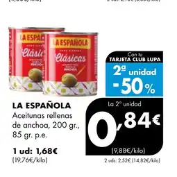 Supermercados Lupa LA ESPAÑOLA Aceitunas rellenas de anchoa oferta