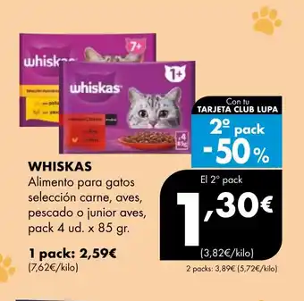 Supermercados Lupa WHISKAS Alimento para gatos selección carne, aves, pescado o junior aves oferta