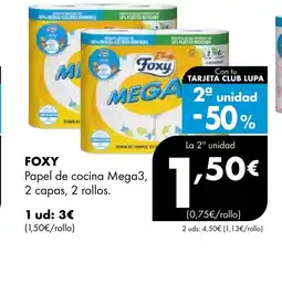 Supermercados Lupa FOXY Papel de cocina Mega3, capas, 2 rollos oferta