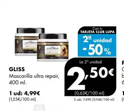 Supermercados Lupa GLISS Mascarilla ultra repair oferta
