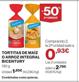 Supercor BICENTURY Tortitas de maíz o arroz integral oferta