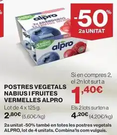El Corte Inglés Alpro - postres vegetals nabius i fruites vermelles oferta